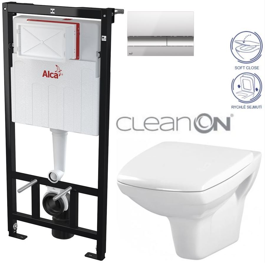 Obrázok /SET/ALCAPLAST - SET Sádromodul - predstenový inštalačný systém + tlačidlo M1721 + WC CERSANIT CLEANON CARINA + SEDADLO (AM101/1120 M1721 CA2)