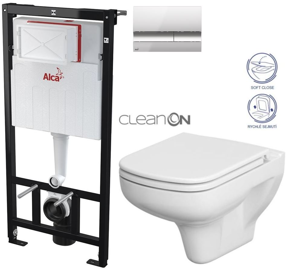 Obrázok /SET/ALCAPLAST - SET Sádromodul - predstenový inštalačný systém + tlačidlo M1721 + WC CERSANIT CLEANON COLOUR + SEDADLO (AM101/1120 M1721 CN1)