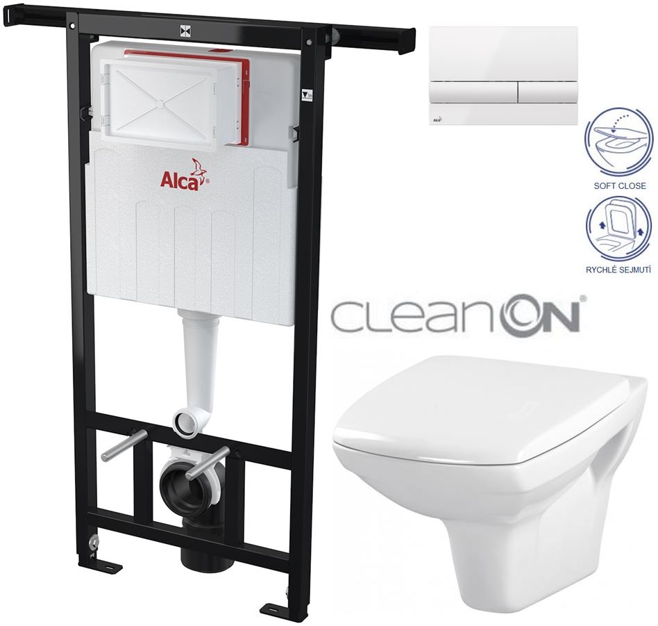 Obrázok /SET/ALCAPLAST - SET Jádromodul - predstenový inštalačný systém + tlačidlo M1710 + WC CERSANIT CLEANON CARINA + SEDADLO (AM102/1120 M1710 CA2)