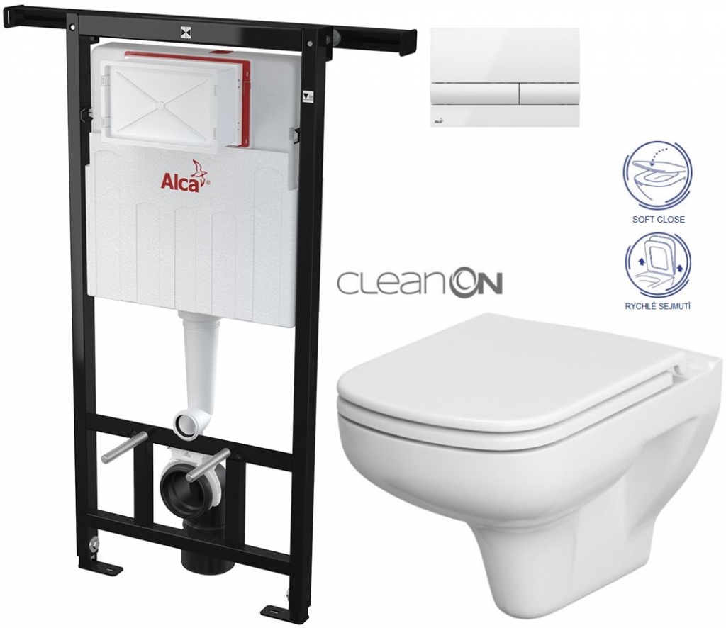 Obrázok /SET/ALCAPLAST - SET Jádromodul - predstenový inštalačný systém + tlačidlo M1710 + WC CERSANIT CLEANON COLOUR + SEDADLO (AM102/1120 M1710 CN1)