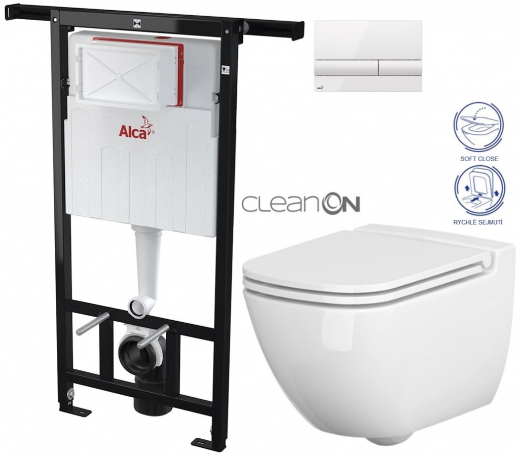 Obrázok /SET/ALCAPLAST - SET Jádromodul - predstenový inštalačný systém + tlačidlo M1710 + WC CERSANIT CLEANON CASPIA + SEDADLO (AM102/1120 M1710 CP1)