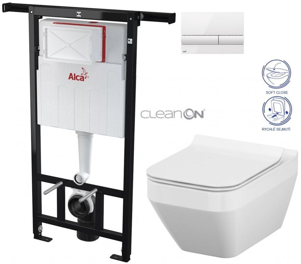 Obrázok /SET/ALCAPLAST - SET Jádromodul - predstenový inštalačný systém + tlačidlo M1710 + WC CERSANIT CLEANON CREA ŠTVOREC + SEDADLO (AM102/1120 M1710 CR2)