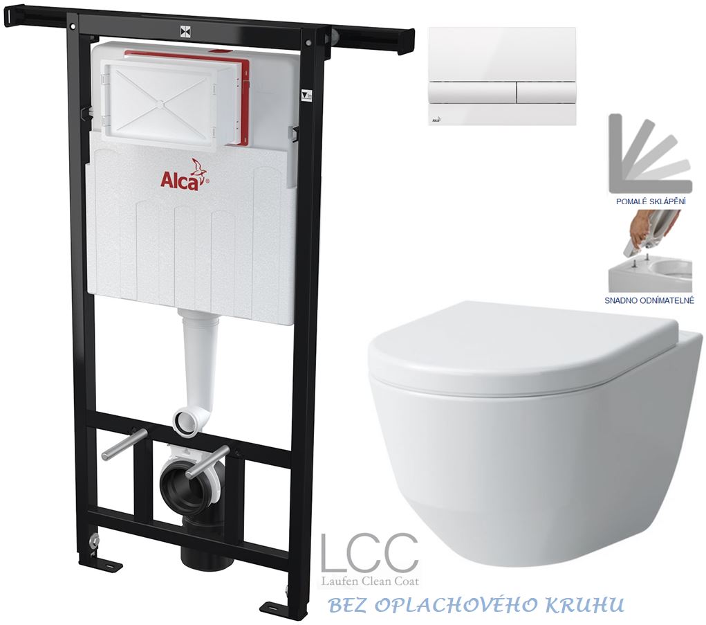 Obrázok /SET/ALCAPLAST - SET Jádromodul - predstenový inštalačný systém + tlačidlo M1710 + WC LAUFEN PRO LCC RIMLESS + SEDADLO (AM102/1120 M1710 LP2)