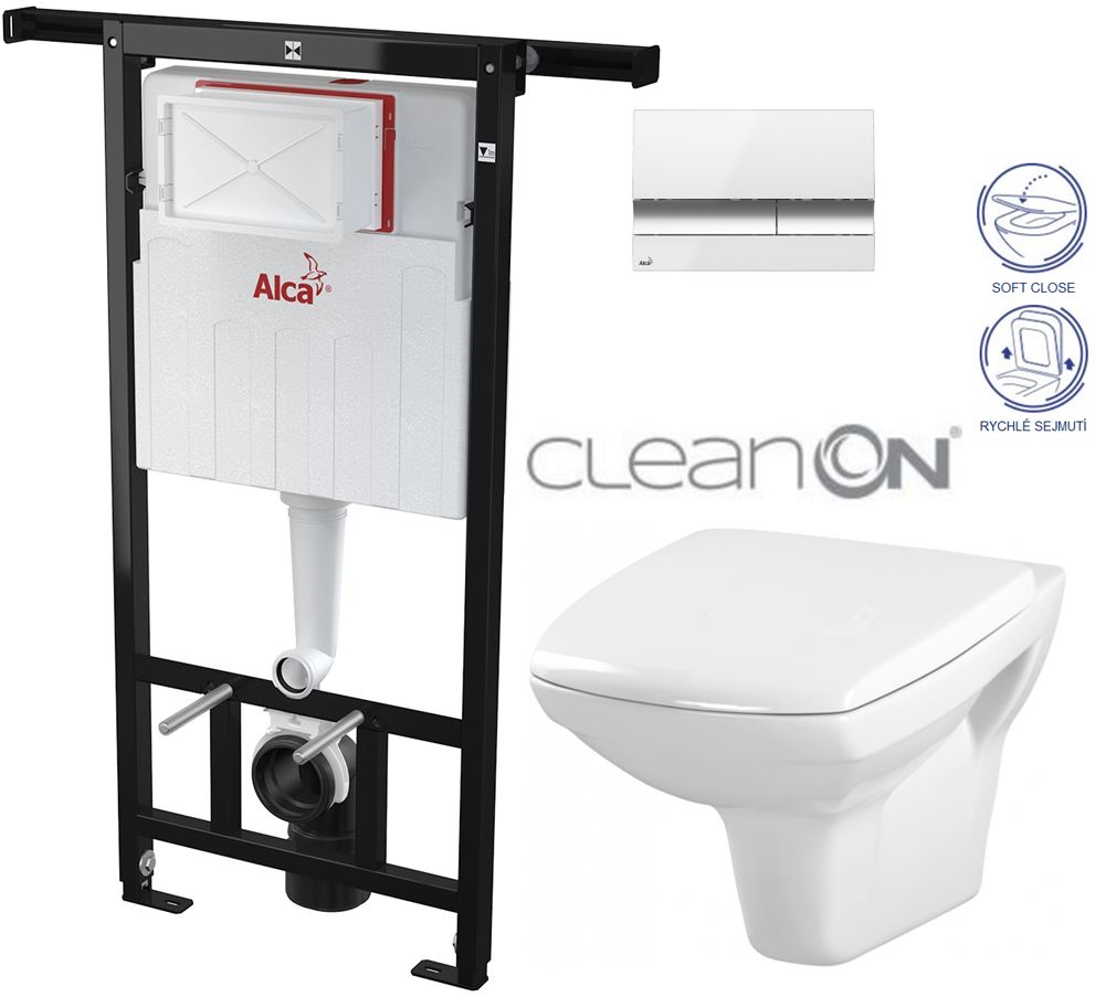 Obrázok /SET/ALCAPLAST - SET Jádromodul - predstenový inštalačný systém + tlačidlo M1720-1 + WC CERSANIT CLEANON CARINA + SEDADLO (AM102/1120 M1720-1 CA2)