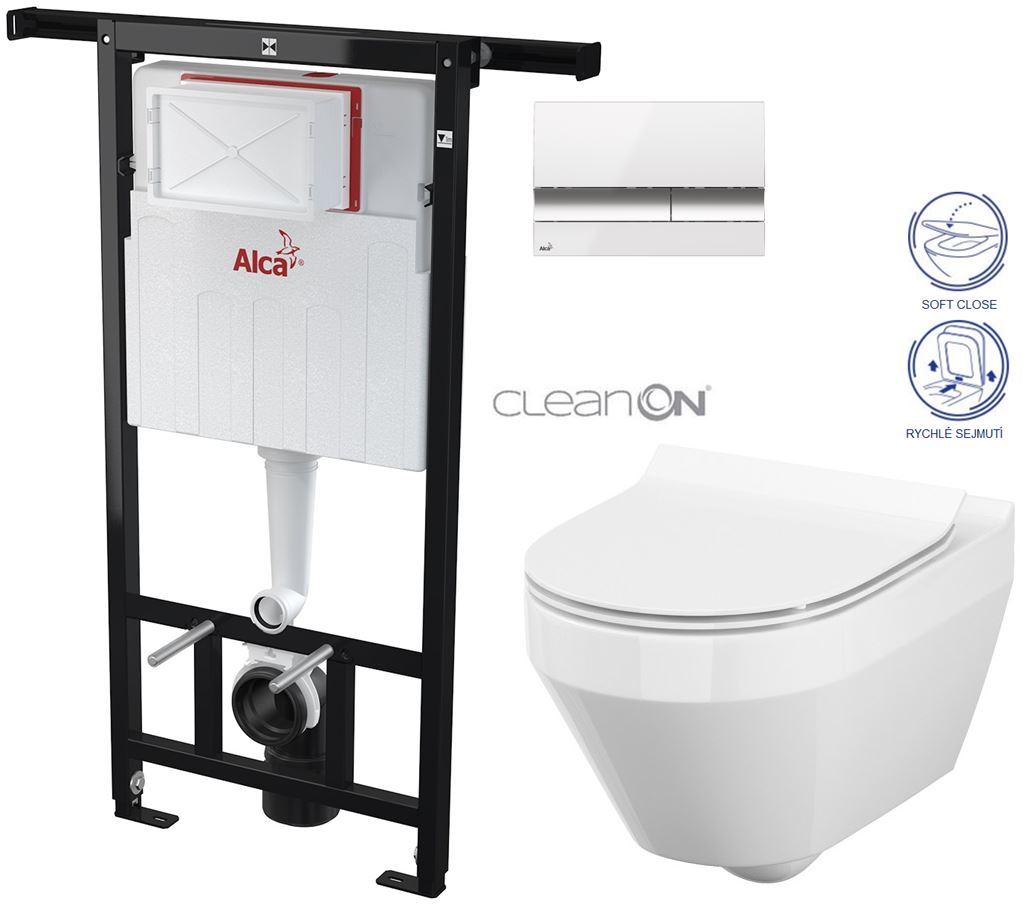 Obrázok /SET/ALCAPLAST - SET Jádromodul - predstenový inštalačný systém + tlačidlo M1720-1 + WC CERSANIT CLEANON CREA OVÁL + SEDADLO (AM102/1120 M1720-1 CR1)