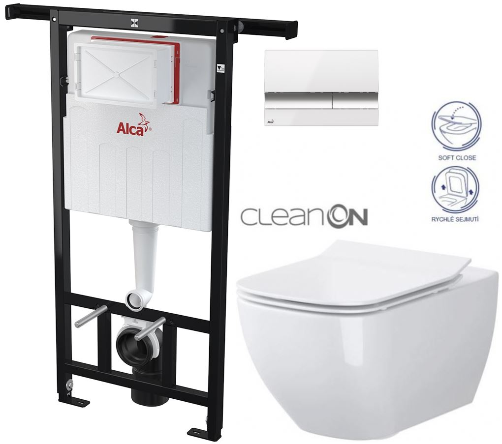 Obrázok /SET/ALCAPLAST - SET Jádromodul - predstenový inštalačný systém + tlačidlo M1720-1 + WC CERSANIT CLEANON METROPOLITAN + SEDADLO (AM102/1120 M1720-1 ME1)