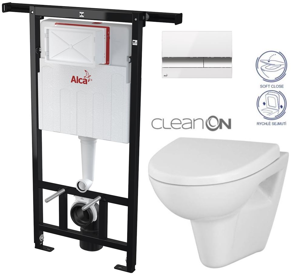 Obrázok /SET/ALCAPLAST - SET Jádromodul - predstenový inštalačný systém + tlačidlo M1720-1 + WC CERSANIT CLEANON Parva + SEDADLO (AM102/1120 M1720-1 PA1)