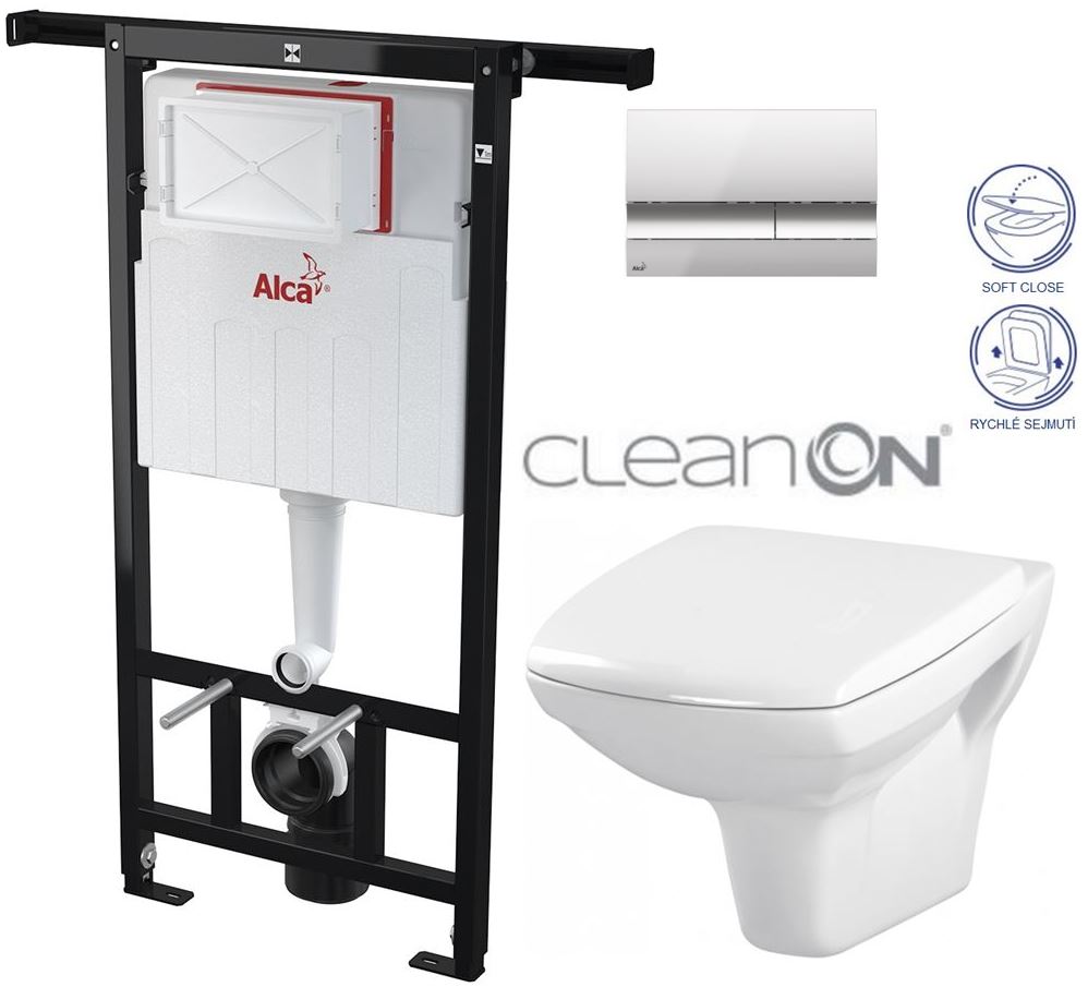 Obrázok /SET/ALCAPLAST - SET Jádromodul - predstenový inštalačný systém + tlačidlo M1721 + WC CERSANIT CLEANON CARINA + SEDADLO (AM102/1120 M1721 CA2)