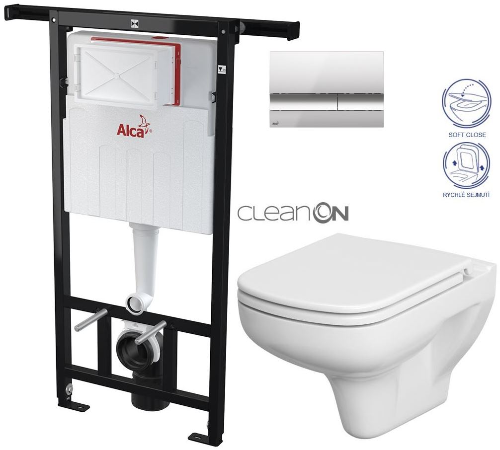 Obrázok /SET/ALCAPLAST - SET Jádromodul - predstenový inštalačný systém + tlačidlo M1721 + WC CERSANIT CLEANON COLOUR + SEDADLO (AM102/1120 M1721 CN1)