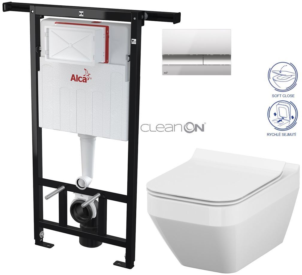 Obrázok /SET/ALCAPLAST - SET Jádromodul - predstenový inštalačný systém + tlačidlo M1721 + WC CERSANIT CLEANON CREA ŠTVOREC + SEDADLO (AM102/1120 M1721 CR2)