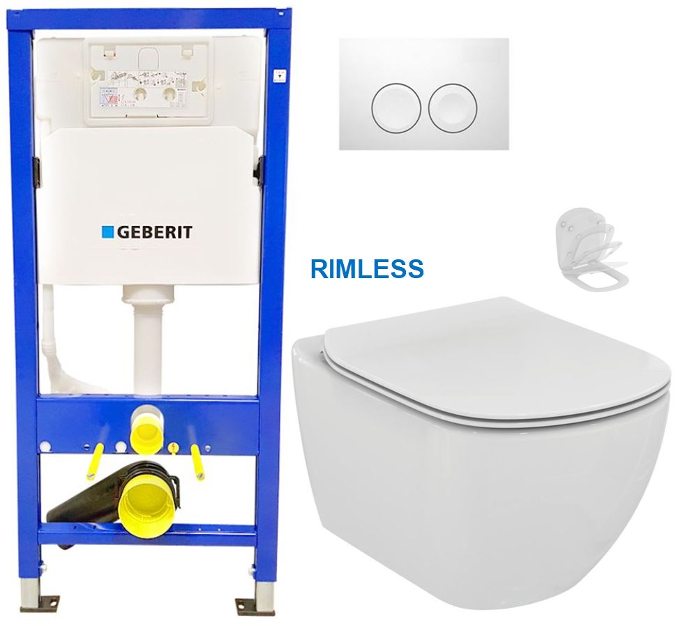 Obrázok /SET/GEBERIT - SET Duofix Sada pre závesné WC 458.103.00.1 + tlačidlo DELTA21 biele + WC TESI RIMLESS (458.103.00.1 21BI TE2)