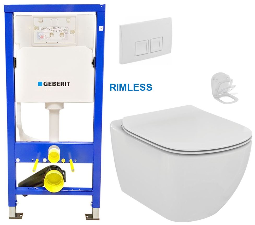 Obrázok /SET/GEBERIT - SET Duofix Sada pre závesné WC 458.103.00.1 + tlačidlo DELTA50 biele + WC TESI RIMLESS (458.103.00.1 50BI TE2)