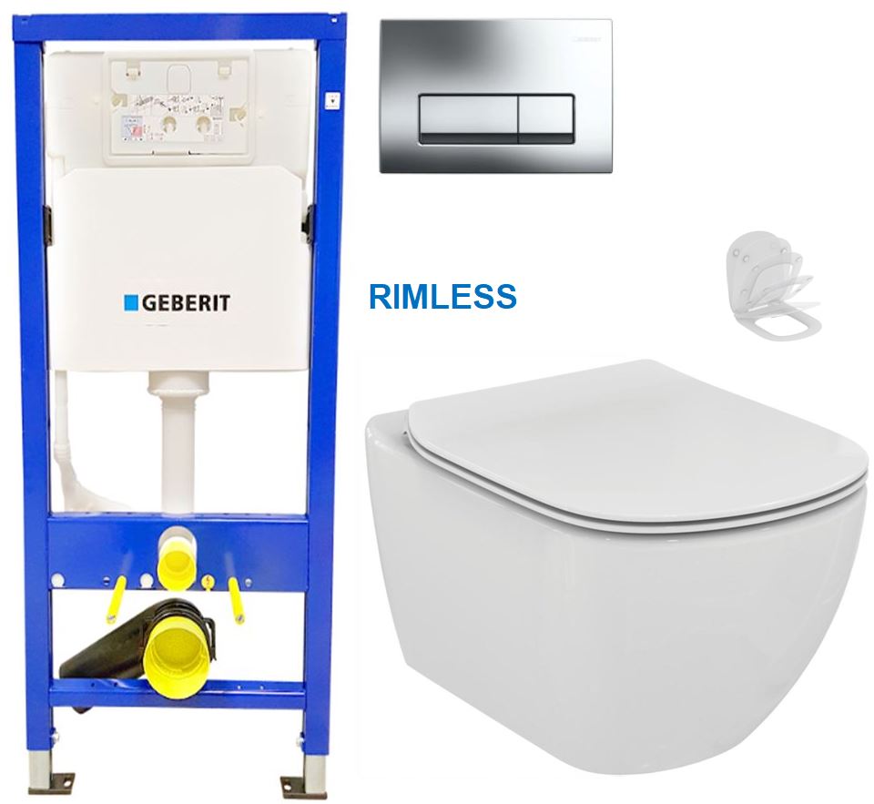 Obrázok /SET/GEBERIT - SET Duofix Sada pre závesné WC 458.103.00.1 + tlačidlo DELTA51 CHRÓM + WC TESI RIMLESS (458.103.00.1 51CR TE2)