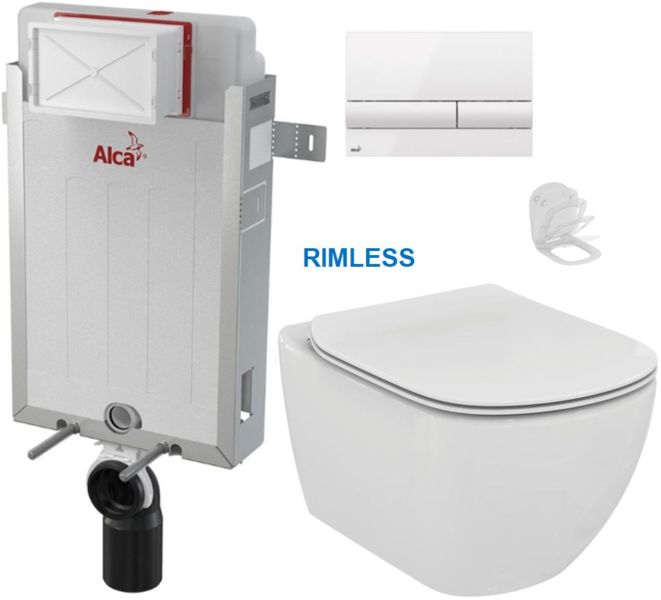 Obrázok /SET - SET Renovmodul - předstěnový instalační systém + tlačítko M1710 + WC TESI RIMLESS (AM115/1000 M1710 TE2)