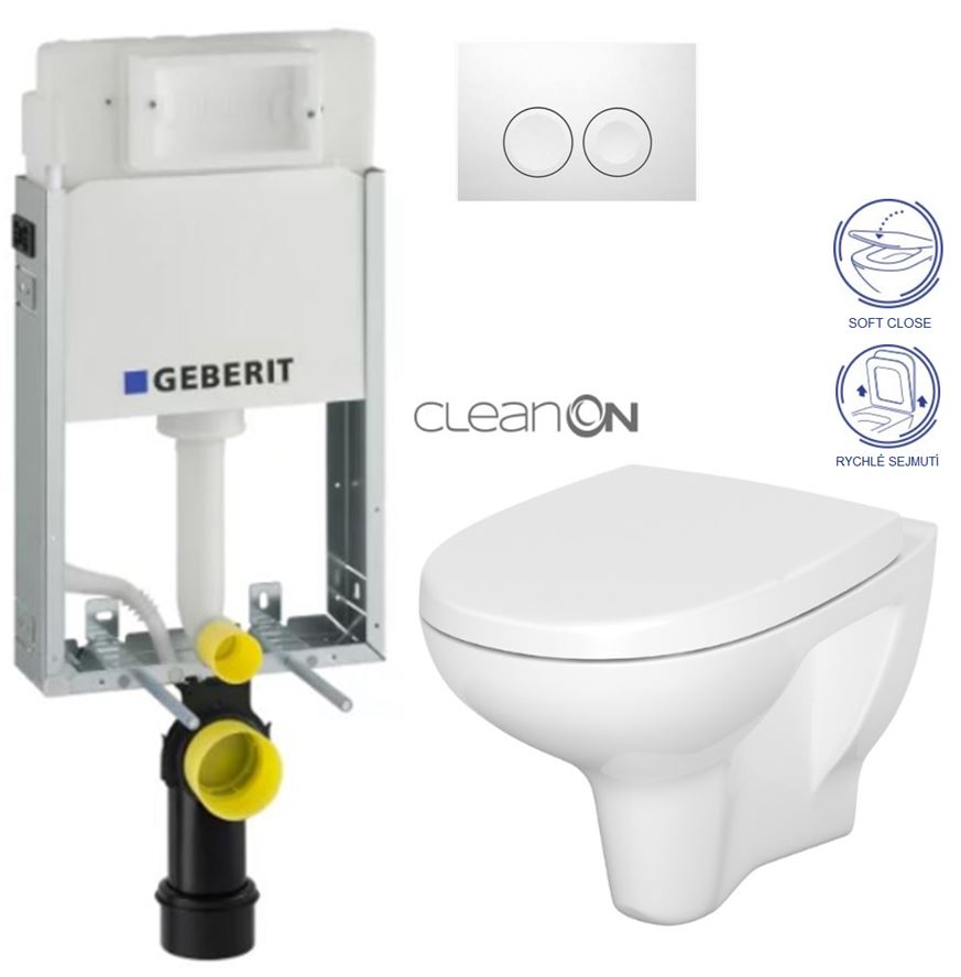 Obrázok /SET/GEBERIT - SET KOMBIFIXBasic vrátane ovládacieho tlačidla DELTA 21 Biele pre závesné WC CERSANIT ARTECO CLEANON + SEDADLO (110.100.00.1 21BI AT1)