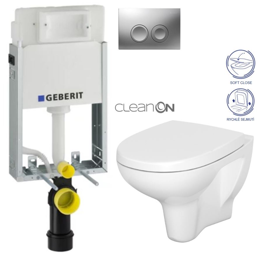 Obrázok /SET/GEBERIT - SET KOMBIFIXBasic vrátane ovládacieho tlačidla DELTA 21 MAT pre závesné WC CERSANIT ARTECO CLEANON + SEDADLO (110.100.00.1 21MA AT1)