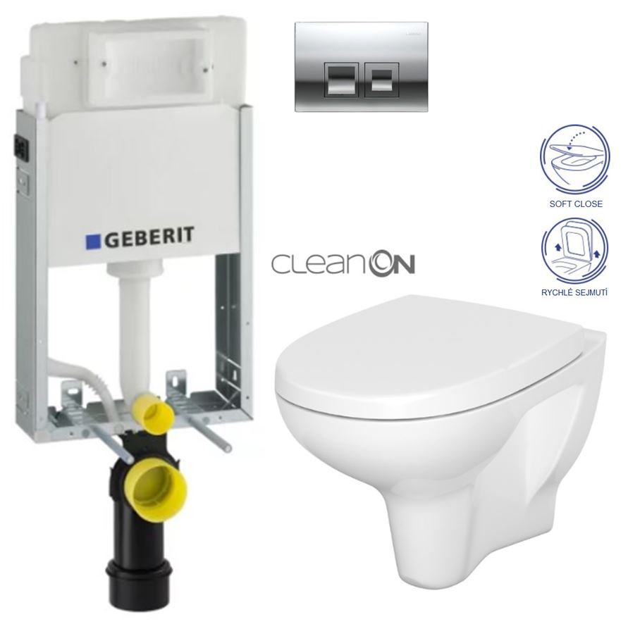 Obrázok GEBERIT - SET KOMBIFIXBasic vrátane ovládacieho tlačidla DELTA 50 CR pre závesné WC CERSANIT ARTECO CLEANON + SEDADLO (110.100.00.1 50CR AT1)