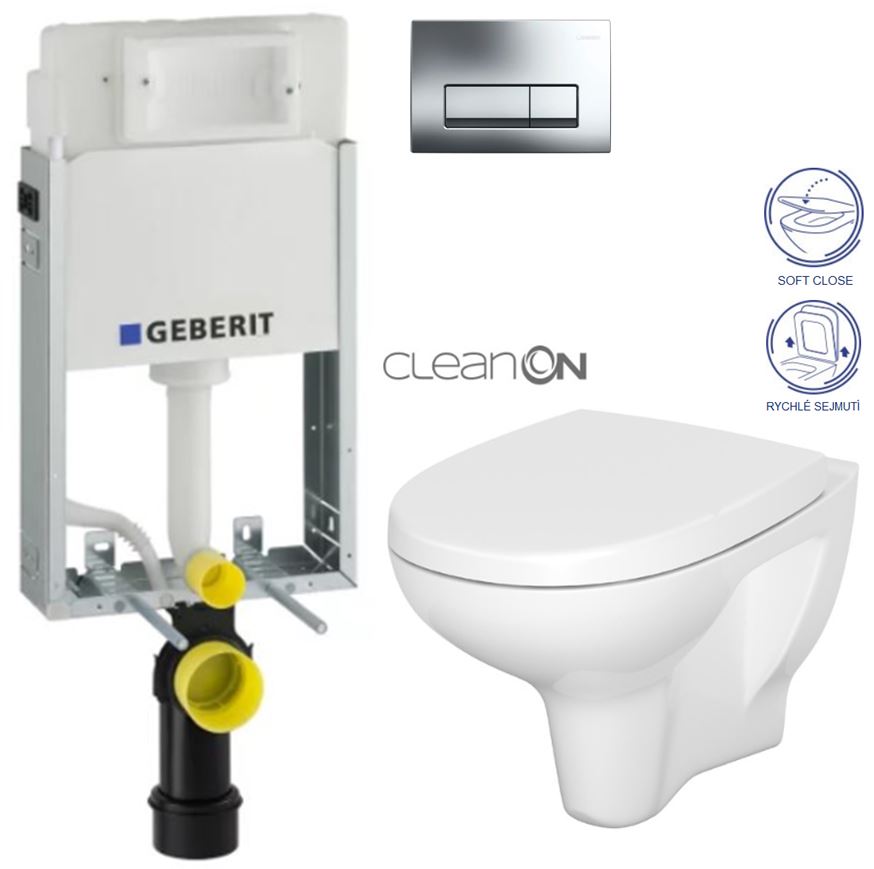 Obrázok /SET/GEBERIT - SET KOMBIFIXBasic vrátane ovládacieho tlačidla DELTA 51 CR pre závesné WC CERSANIT ARTECO CLEANON + SEDADLO (110.100.00.1 51CR AT1)