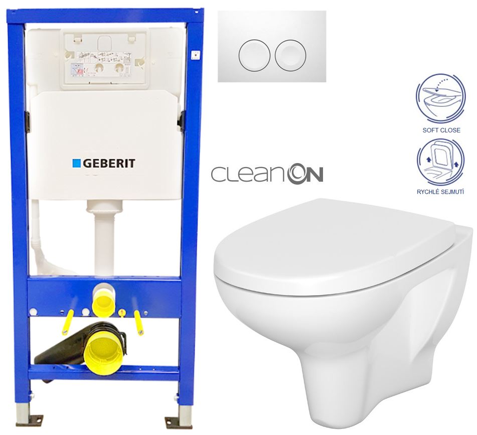 Obrázok /SET/GEBERIT - SET Duofix Sada pre závesné WC 458.103.00.1 + tlačidlo DELTA21 biele + WC CERSANIT ARTECO CLEANON + SEDADLO (458.103.00.1 21BI AT1)