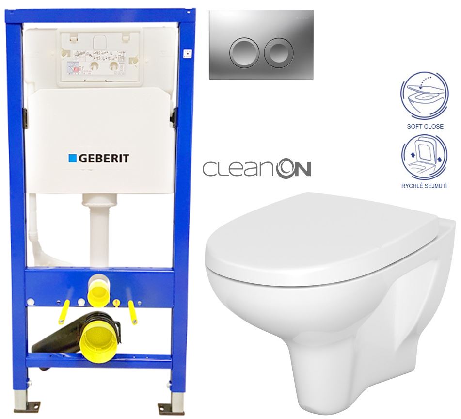 Obrázok /SET/GEBERIT - SET Duofix Sada pre závesné WC 458.103.00.1 + tlačidlo DELTA21 matné + WC CERSANIT ARTECO CLENON + SEDADLO (458.103.00.1 21MA AT1)