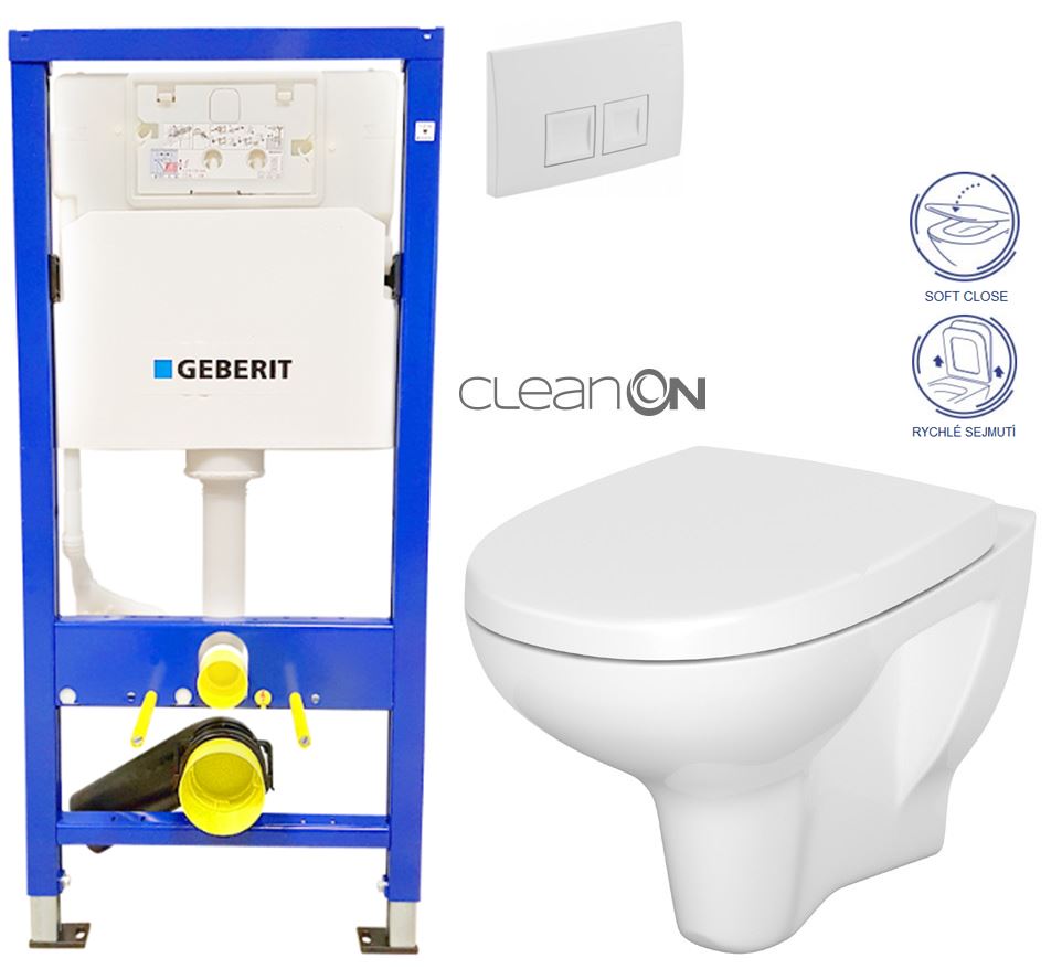 Obrázok /SET/GEBERIT - SET Duofix Sada pre závesné WC 458.103.00.1 + tlačidlo DELTA50 biele + WC CERSANIT ARTECO CLEANON + SEDADLO (458.103.00.1 50BI AT1)