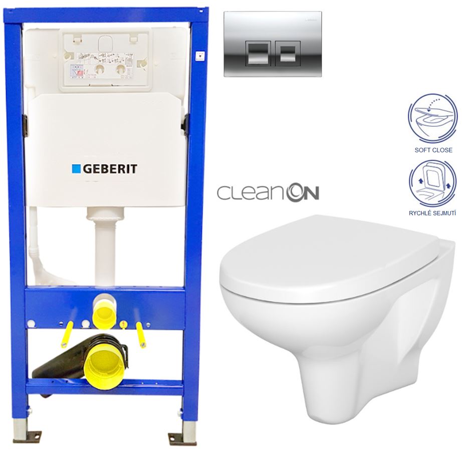 Obrázok GEBERIT - SET Duofix Sada pre závesné WC 458.103.00.1 + tlačidlo DELTA50 CHRÓM + WC CERSANIT ARTECO CLEANON + SEDADLO (458.103.00.1 50CR AT1)