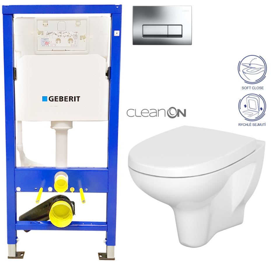 Obrázok /SET/GEBERIT - SET Duofix Sada pre závesné WC 458.103.00.1 + tlačidlo DELTA51 CHRÓM + WC CERSANIT ARTECO CLEANON + SEDADLO (458.103.00.1 51CR AT1)