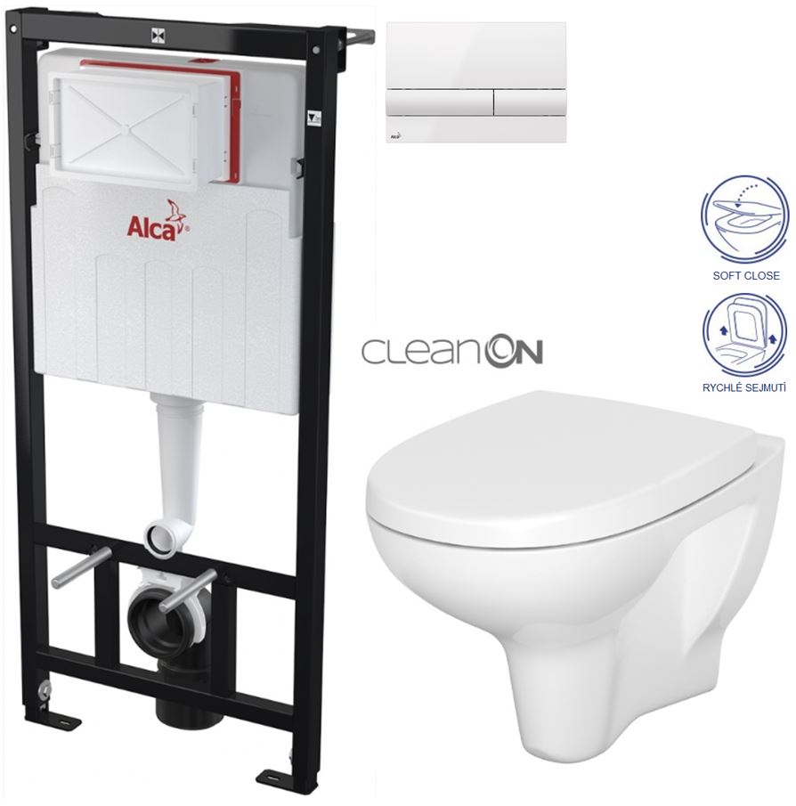 Obrázok /SET/ALCAPLAST - SET Sádromodul - predstenový inštalačný systém + tlačidlo M1710 + WC CERSANIT ARTECO CLEANON + SEDADLO (AM101/1120 M1710 AT1)