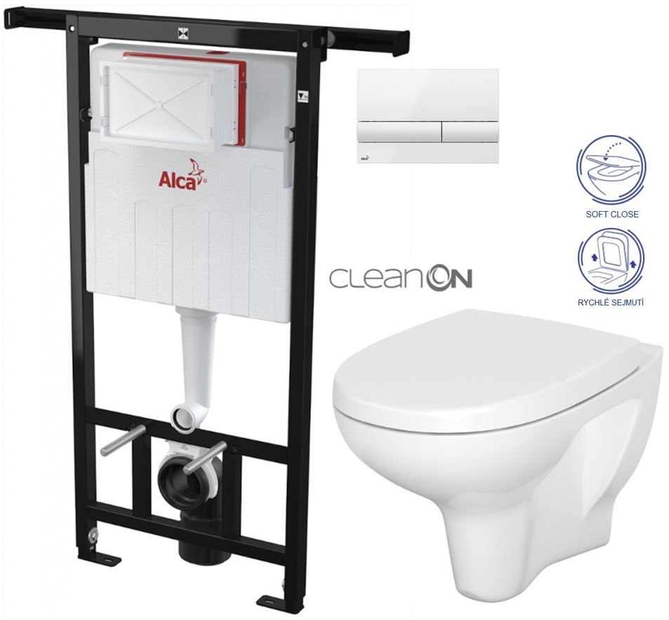 Obrázok /SET/ALCAPLAST - SET Jádromodul - predstenový inštalačný systém + tlačidlo M1710 + WC CERSANIT ARTECO CLEANON + SEDADLO (AM102/1120 M1710 AT1)