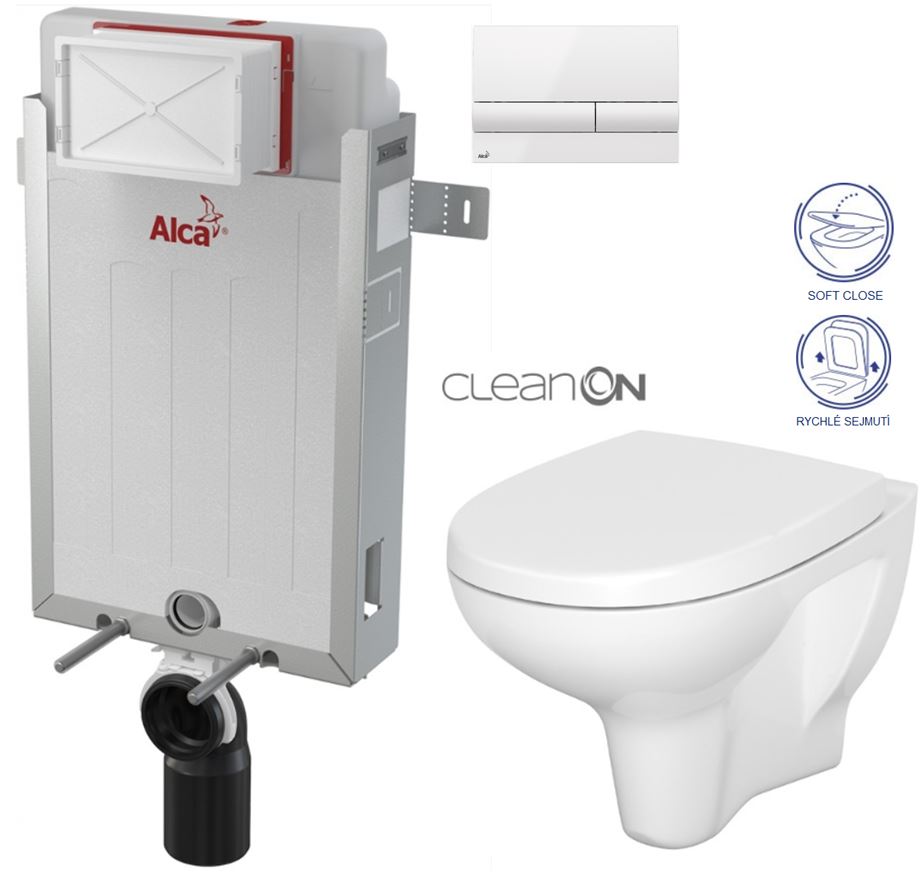 Obrázok /SET/ALCAPLAST - SET Renovmodul - predstenový inštalačný systém + tlačidlo M1710 + WC CERSANIT ARTECO CLEANON + SEDADLO (AM115/1000 M1710 AT1)