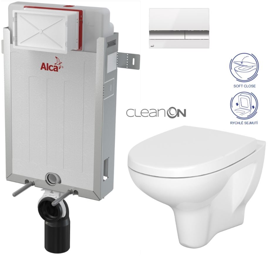 Obrázok /SET/ALCAPLAST - SET Renovmodul - predstenový inštalačný systém + tlačidlo M1720-1 + WC CERSANIT CLEANON ARTECO CLEANON + SEDADLO (AM115/1000 M1720-1 AT1)