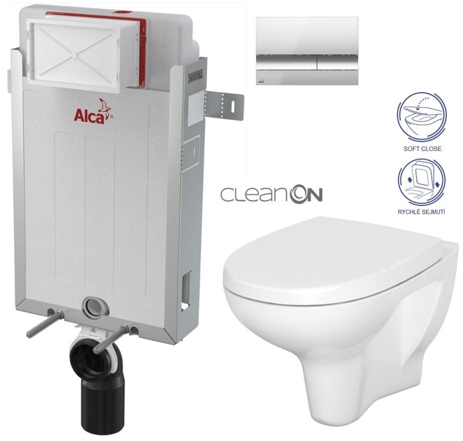 Obrázok /SET/ALCAPLAST - SET Renovmodul - predstenový inštalačný systém + tlačidlo M1721 + WC CERSANIT ARTECO CLEANON + SEDADLO (AM115/1000 M1721 AT1)