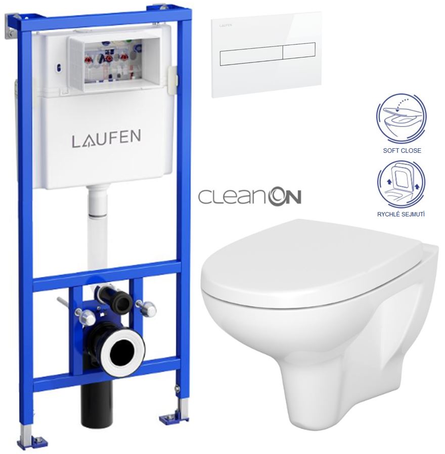 Obrázok /SET/LAUFEN - Rámový podomietkový modul CW1 SET BIELA + ovládacie tlačidlo BIELE + WC CERSANIT ARTECO CLEAN ON + SEDADLO (H8946600000001BI AT1)