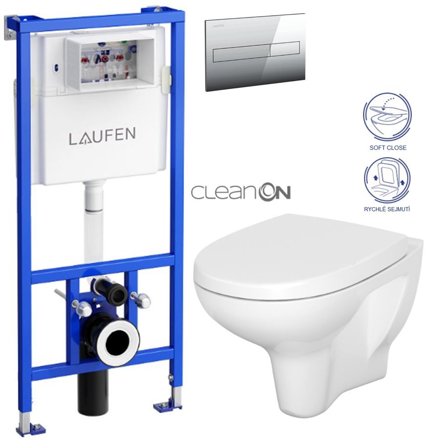 Obrázok /SET/LAUFEN - Rámový podomietkový modul CW1 SET + ovládacie tlačidlo CHRÓM + WC CERSANIT ARTECO CLEAN ON + SEDADLO (H8946600000001CR AT1)