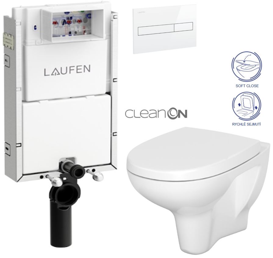 Obrázok /SET/LAUFEN - Podomít. systém LIS TW1 SET BIELA + ovládacie tlačidlo BIELE + WC CERSANIT ARTECO CLEAN ON + SEDADLO (H8946630000001BI AT1)