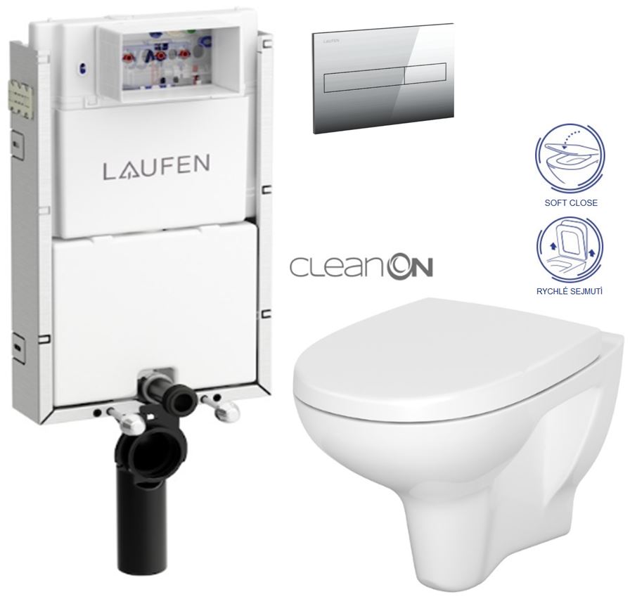 Obrázok /SET/LAUFEN - Podomít. systém LIS TW1 SET + ovládacie tlačidlo CHRÓM + WC CERSANIT ARTECO CLEAN ON + SEDADLO (H8946630000001CR AT1)