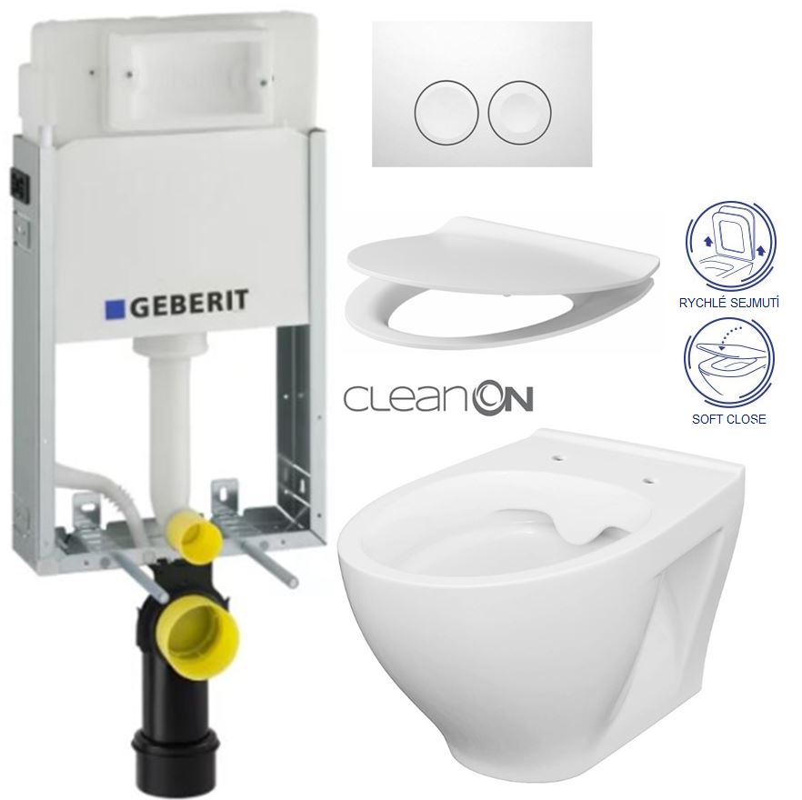 Obrázok /SET/GEBERIT - SET KOMBIFIXBasic vrátane ovládacieho tlačidla DELTA 21 Biele pre závesné WC CERSANIT CLEANON MODUO + SEDADLO (110.100.00.1 21BI MO1)