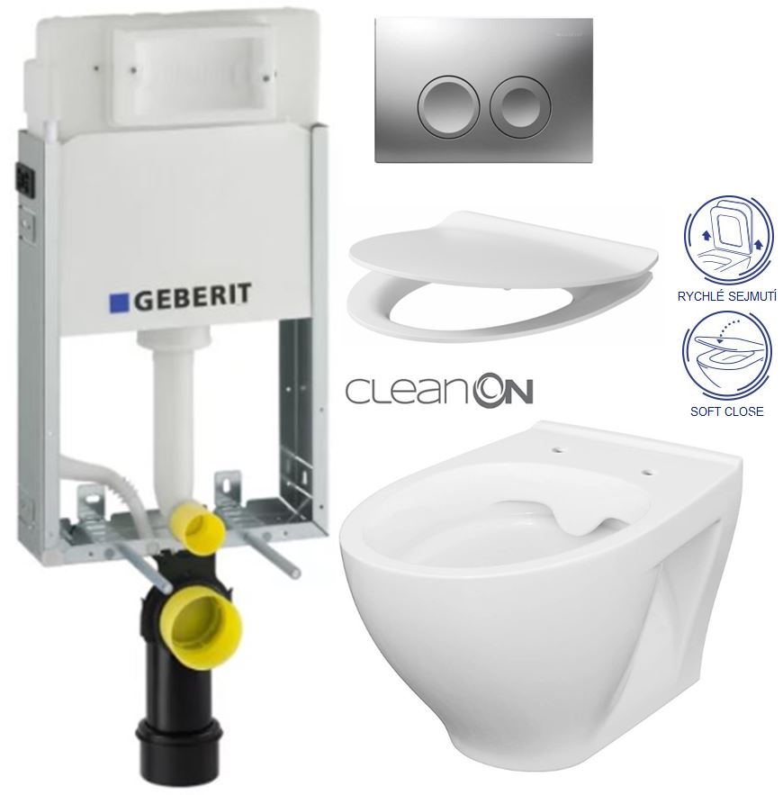 Obrázok /SET/GEBERIT - SET KOMBIFIXBasic vrátane ovládacieho tlačidla DELTA 21 MAT pre závesné WC CERSANIT CLEANON MODUO + SEDADLO (110.100.00.1 21MA MO1)