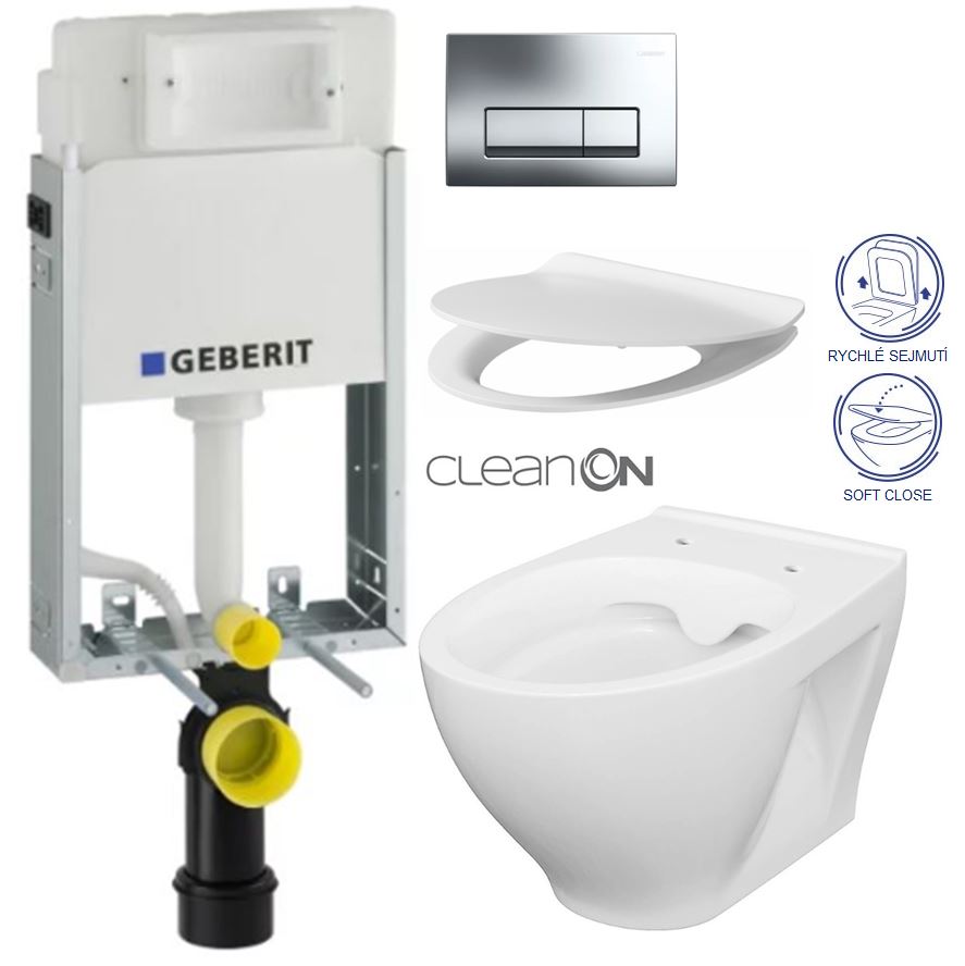 Obrázok /SET/GEBERIT - SET KOMBIFIXBasic vrátane ovládacieho tlačidla DELTA 51 CR pre závesné WC CERSANIT MODUO CLEANON + SEDADLO (110.100.00.1 51CR MO1)