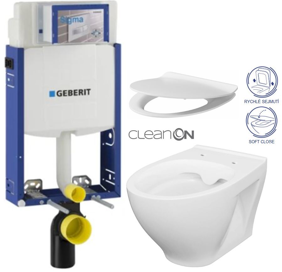 Obrázok /SET/GEBERIT - SET Kombifix KOMBIFIX ECO pre závesné WC, nádržka UP 320 bez Ovládacie dosky + WC CERSANIT MODUO CLEANON + SEDADLO (110.302.00.5 MO1)