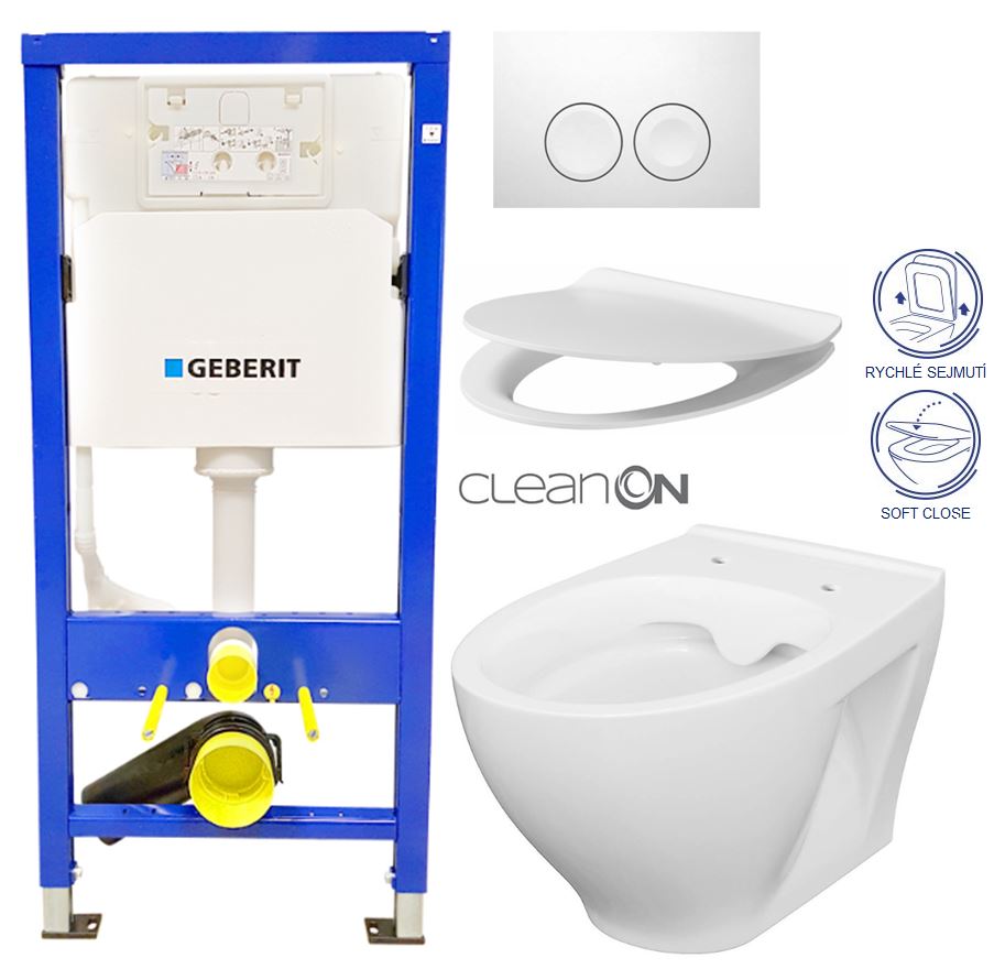 Obrázok /SET/GEBERIT - SET Duofix Sada pre závesné WC 458.103.00.1 + tlačidlo DELTA21 biele + WC CERSANIT MODUO CLEANON + SEDADLO (458.103.00.1 21BI MO1)