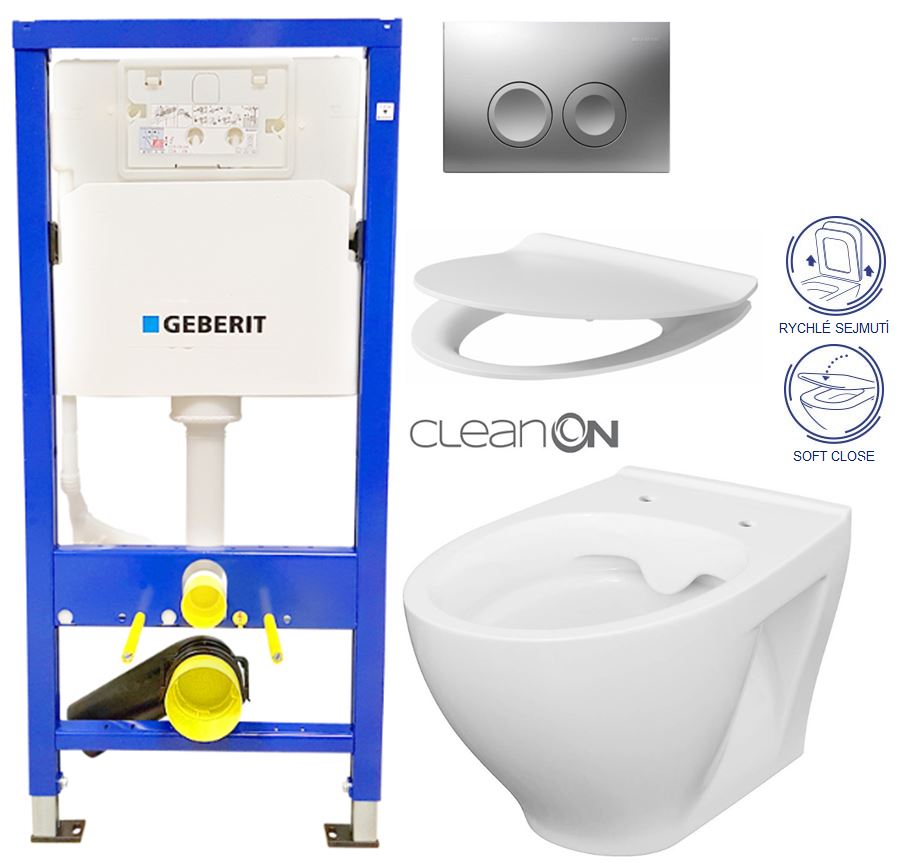 Obrázok /SET/GEBERIT - SET Duofix Sada pre závesné WC 458.103.00.1 + tlačidlo DELTA21 matné + WC CERSANIT MODUO CLEANON + SEDADLO (458.103.00.1 21MA MO1)