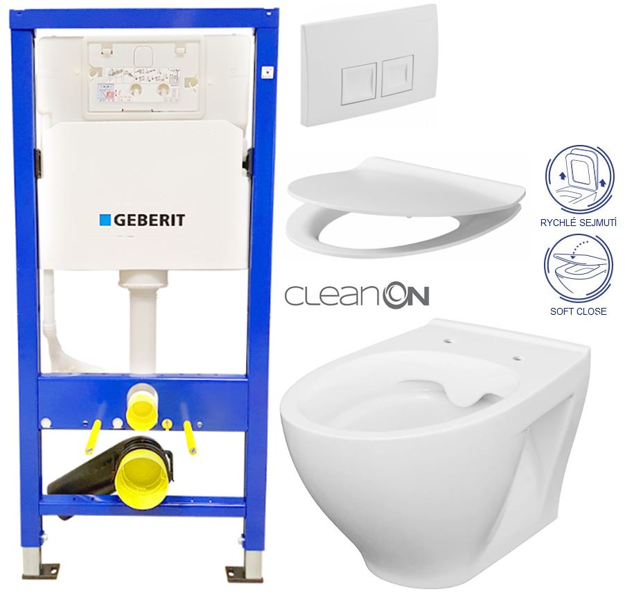 Obrázok /SET/GEBERIT - Duofix Sada pro závěsné WC 458.103.00.1 + tlačítko DELTA50 bílé + WC CERSANIT MODUO CLEANON + SEDÁTKO (458.103.00.1 50BI MO1)