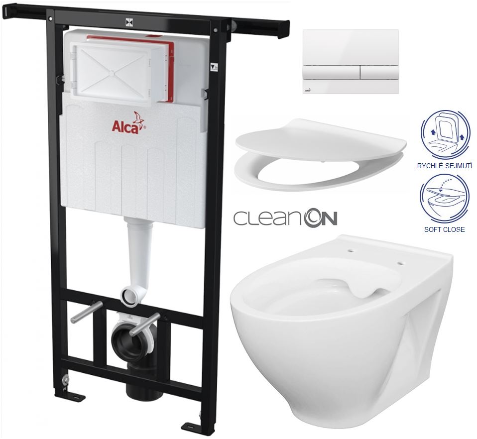 Obrázok /SET/ALCAPLAST - SET Jádromodul - predstenový inštalačný systém + tlačidlo M1710 + WC CERSANIT CLEANON MODUO + SEDADLO (AM102/1120 M1710 MO1)