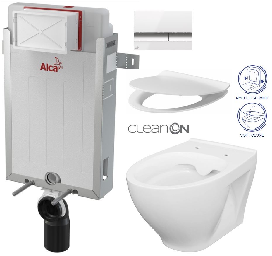 Obrázok /SET/ALCAPLAST - SET Renovmodul - predstenový inštalačný systém + tlačidlo M1720-1 + WC CERSANIT CLEANON MODUO + SEDADLO (AM115/1000 M1720-1 MO1)