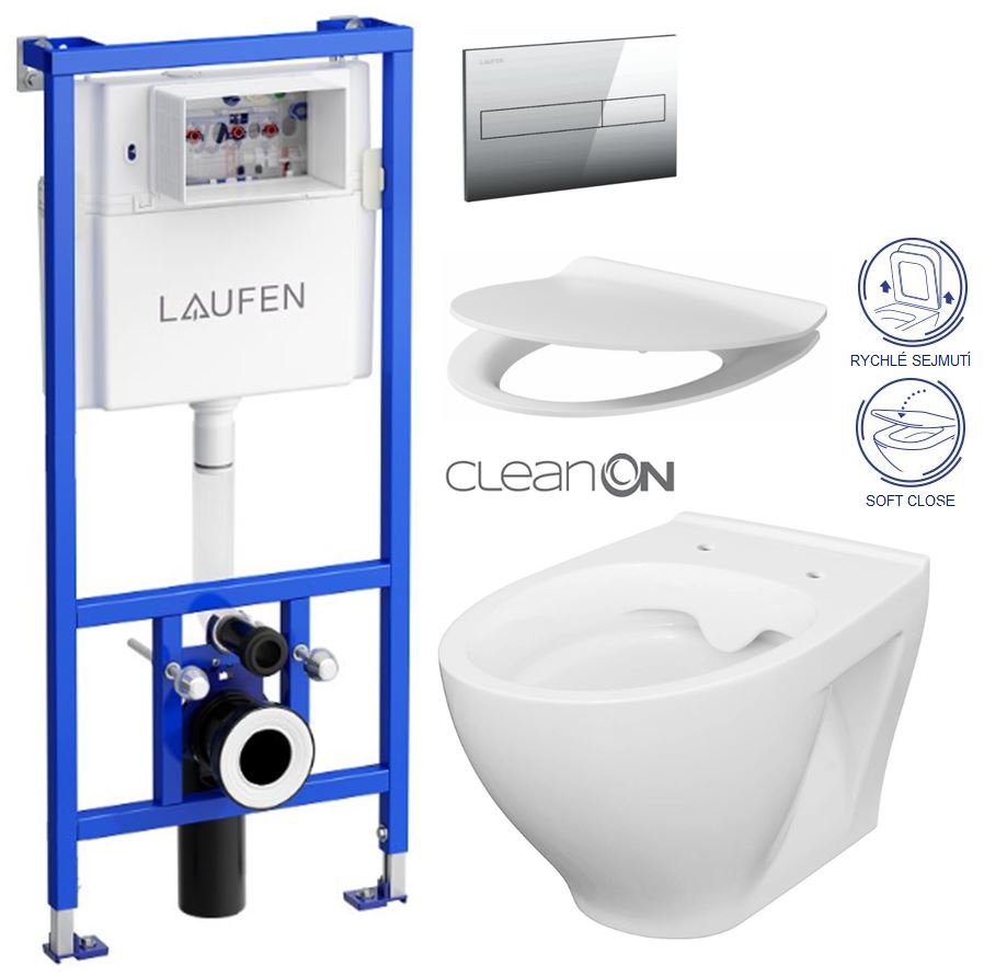 Obrázok /SET/LAUFEN - Rámový podomietkový modul CW1 SET + ovládacie tlačidlo CHRÓM + WC CERSANIT MODUO CLEANON + SEDADLO (H8946600000001CR MO1)