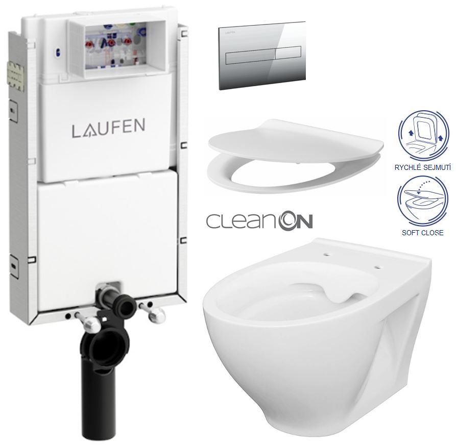 Obrázok /SET/LAUFEN - Podomít. systém LIS TW1 SET + ovládacie tlačidlo CHRÓM + WC CERSANIT MODUO CLEANON + SEDADLO (H8946630000001CR MO1)