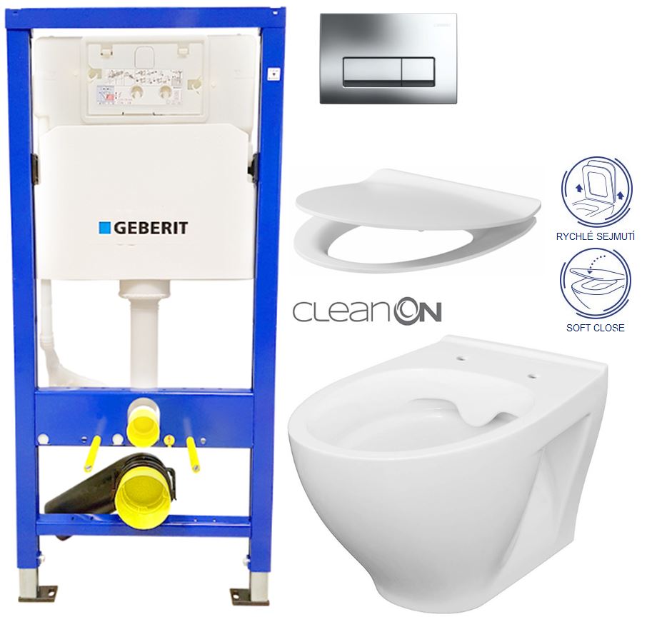 Obrázok /SET/GEBERIT - SET Duofix Sada pre závesné WC 458.103.00.1 + tlačidlo DELTA51 CHRÓM + WC CERSANIT MODUO CLEANON + SEDADLO (458.103.00.1 51CR MO1)