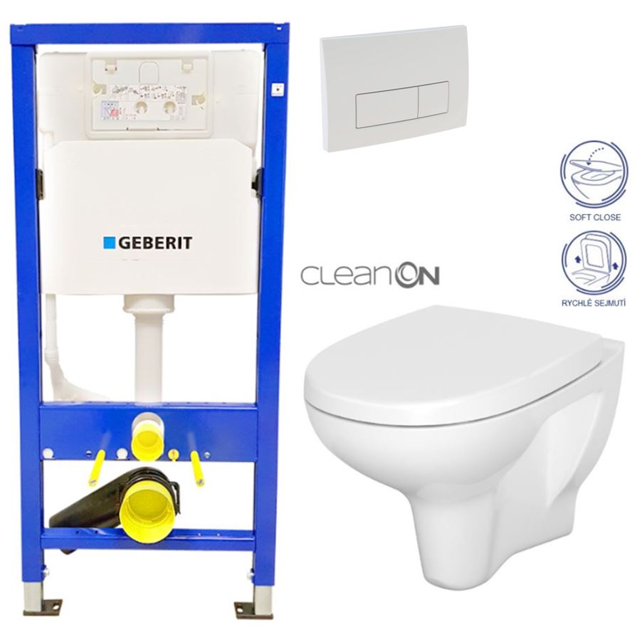 Obrázok /SET/GEBERIT - SET Duofix Sada pre závesné WC 458.103.00.1 + tlačidlo DELTA51 BIELE + WC CERSANIT ARTECO CLEAN ON + SEDADLO (458.103.00.1 51BI AT1)