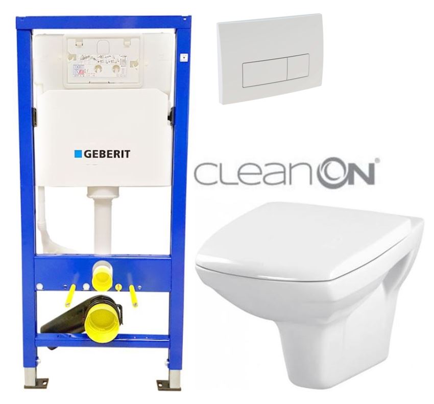 Obrázok /SET/GEBERIT - SET Duofix Sada pre závesné WC 458.103.00.1 + tlačidlo DELTA51 BIELE + WC CERSANIT CLEAN ON CARINA + SEDADLO (458.103.00.1 51BI CA1)